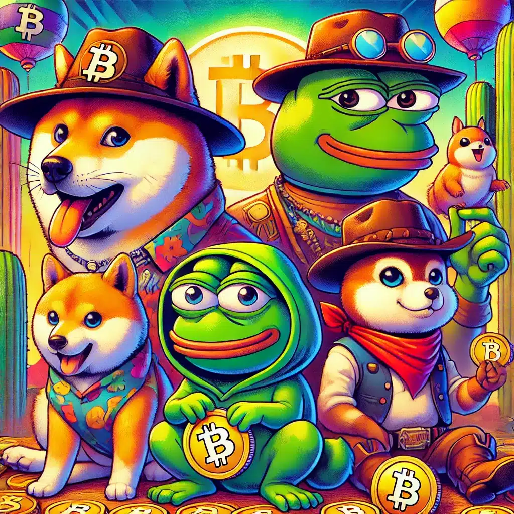 Memecoins initially started as cryptocurrencies based on internet jokes without any utility, and yet they have attracted substantial mindshare and capital from onlookers. (DALL·E 3)