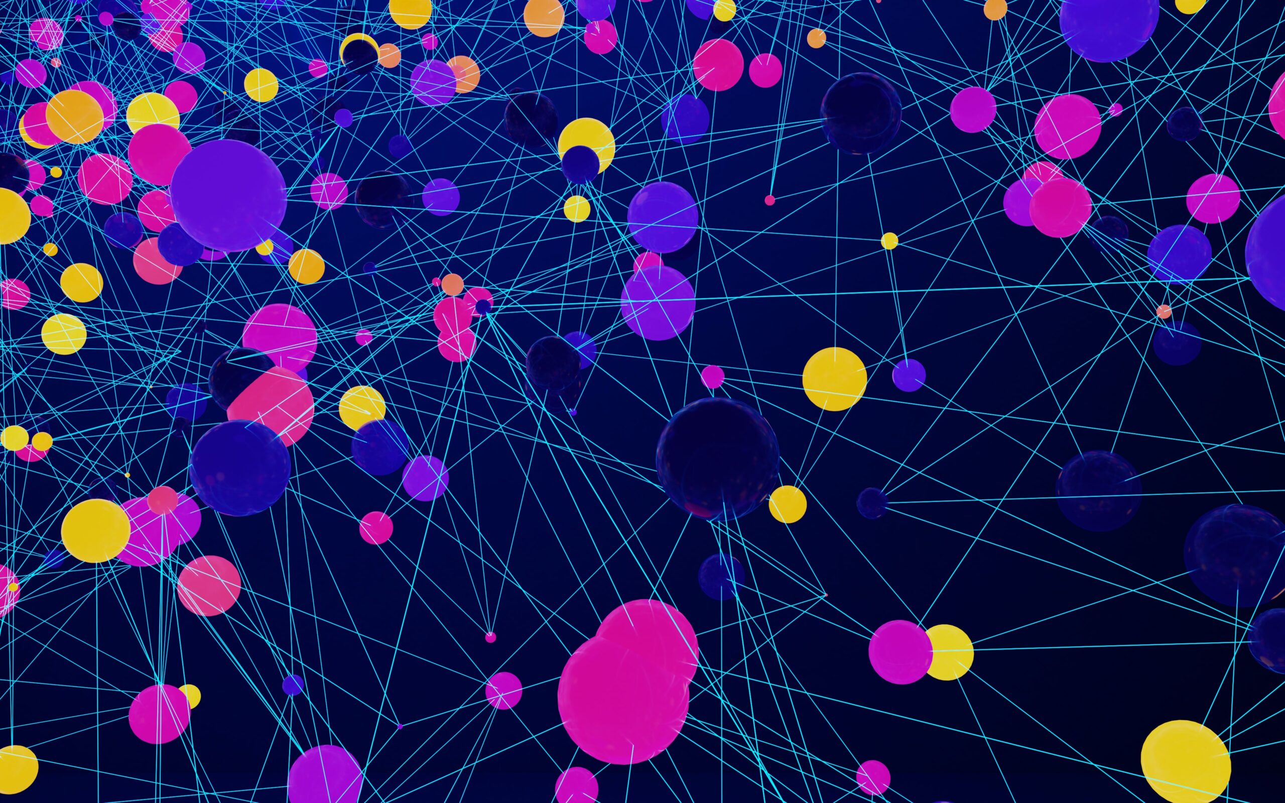 Circular nodes connecting with other circular nodes of varying colors