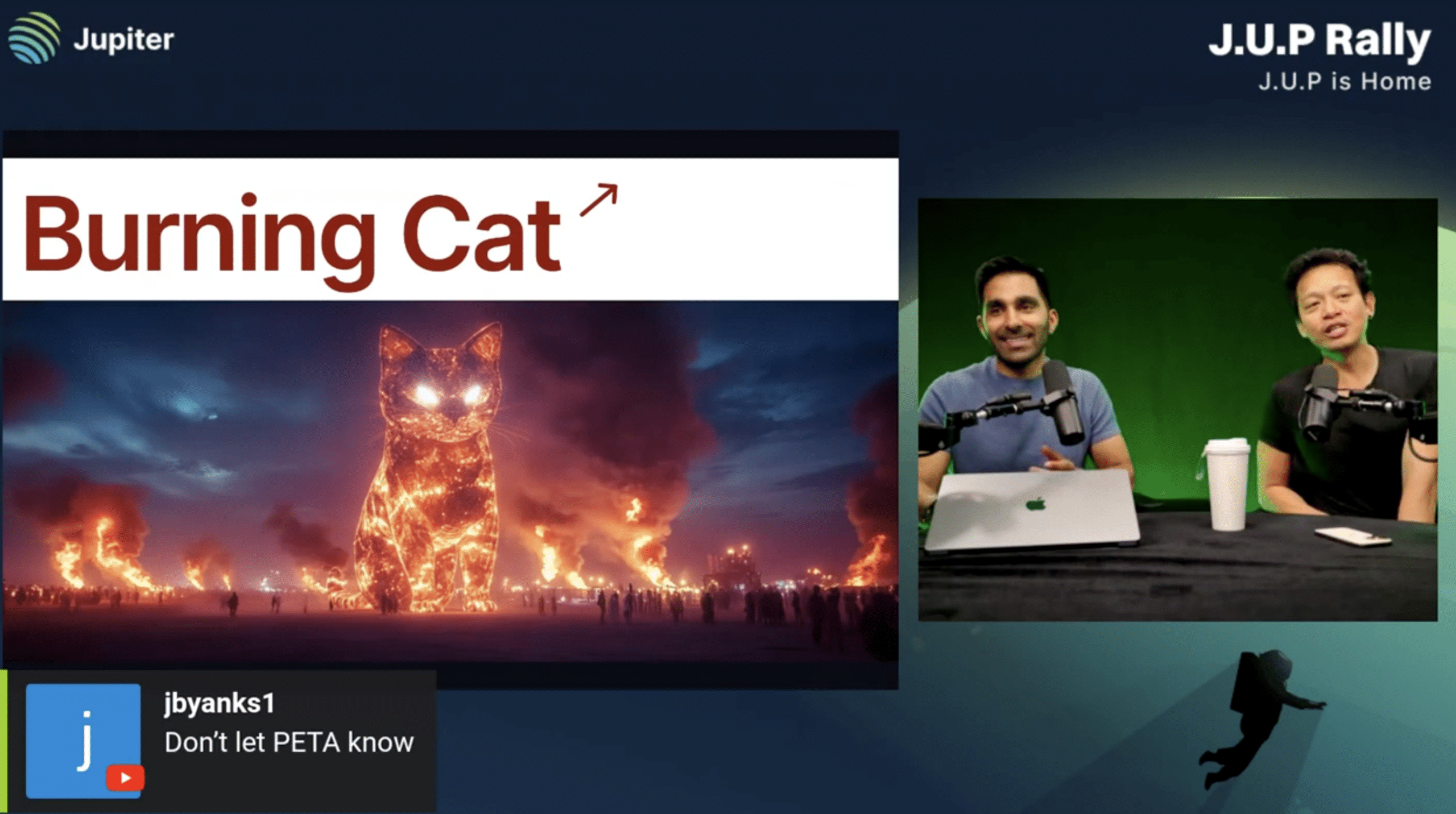 An AI-generated image of the burning cat, though the actual ceremony will not use a cat figure as big as that featured in the AI photo. (J.U.P. Rally/X)